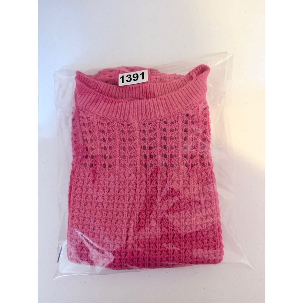 Gap Crochet Ruffle Sleeve Sweater Top Women M Raspberry Pink - Picture 9 of 9